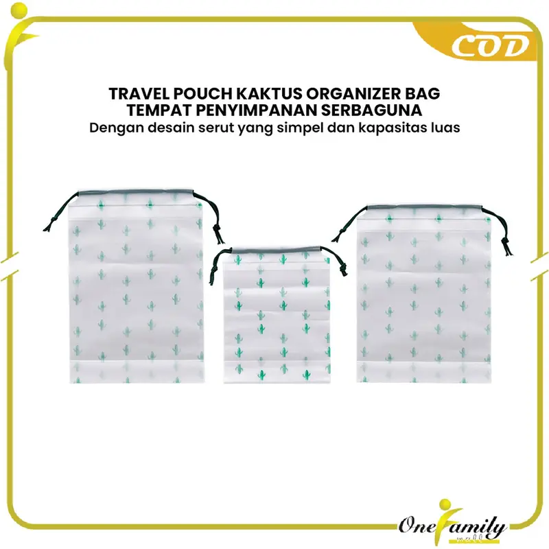 [COD] OFM Paket Hemat 3PCS C33 Travel Pouch Kaktus Organizer Bag Tempat Penyimpanan Serbaguna 1
