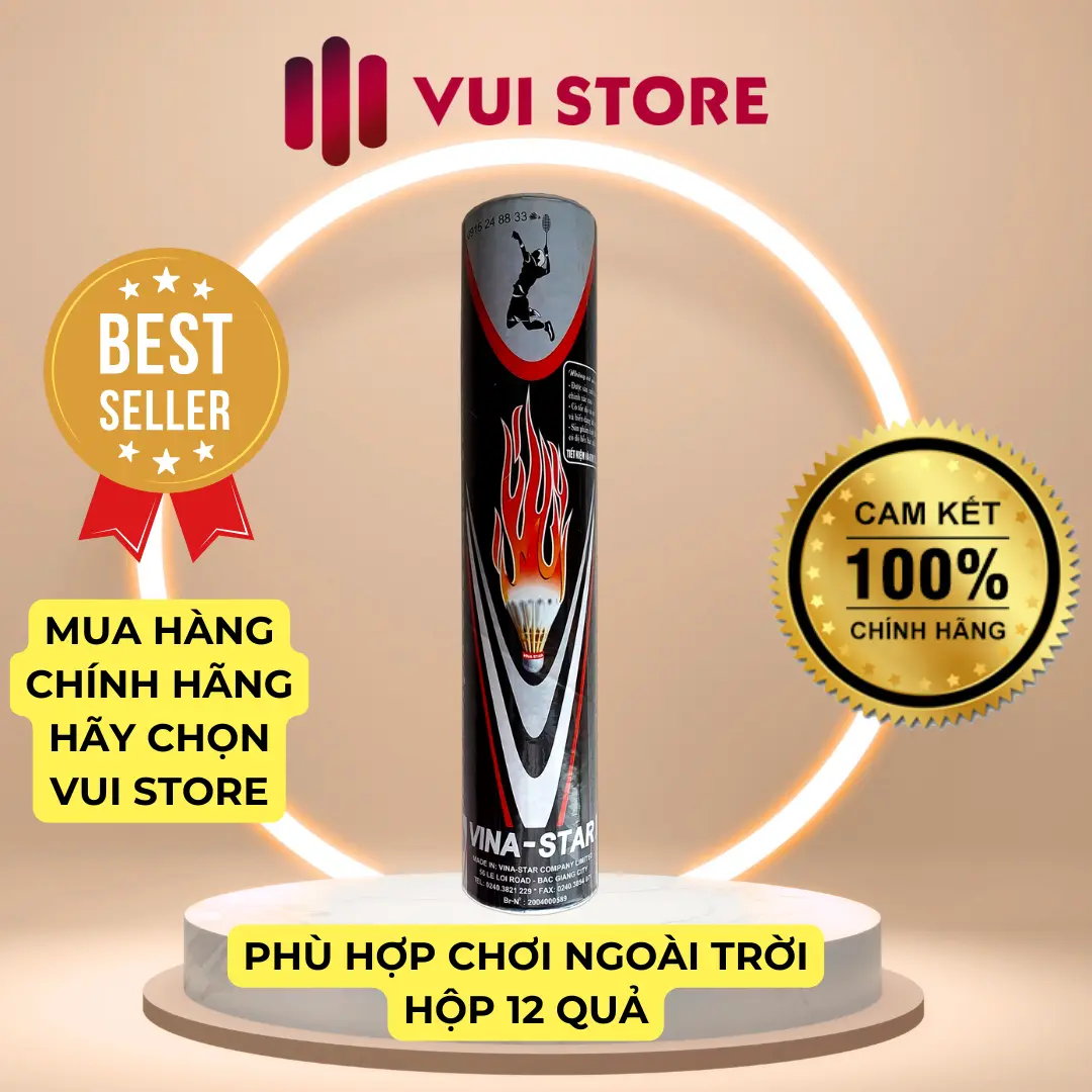 Vina Star Ống Cầu Lông Đen Lông Ngỗng Tự Nhiên Nguyên Bản Không Tẩy – 12 Quả – Phù Hợp Chơi Ngoài Trời – Sản Xuất Tại Việt Nam – Cam Kết 100% Chính Hãng