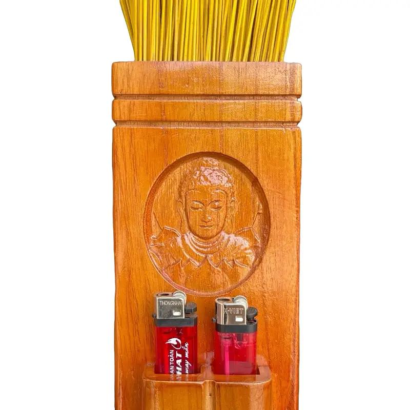 ( Mặt phật ) Ống Đựng Nhang Gỗ Tự Nhiên , Có Chỗ Để Hột Quẹt 27x11cm