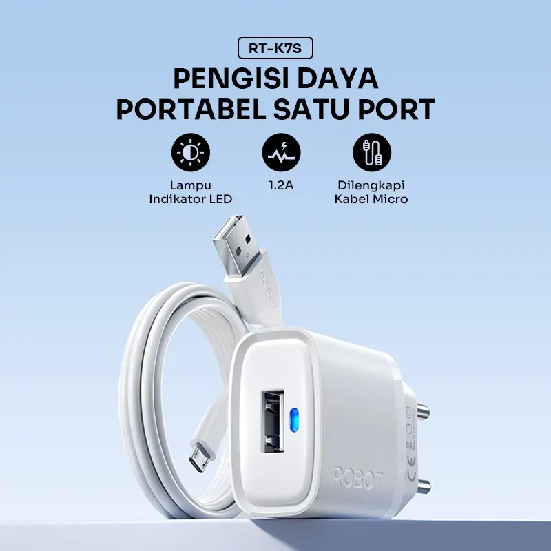 ROBOT RT-K7S Charger 5V/1.2A Free Kabel Micro Safe Charging Original-Garansi 1 Tahun 1