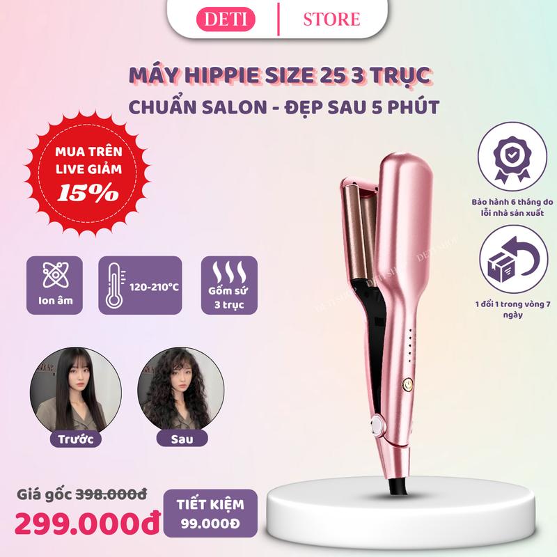 Máy bấm tóc gợn sóng máy làm tóc xoăn máy duỗi tóc máy dập xù máy uốn bấm duỗi 2 in 1 hippie size 25 3 trục