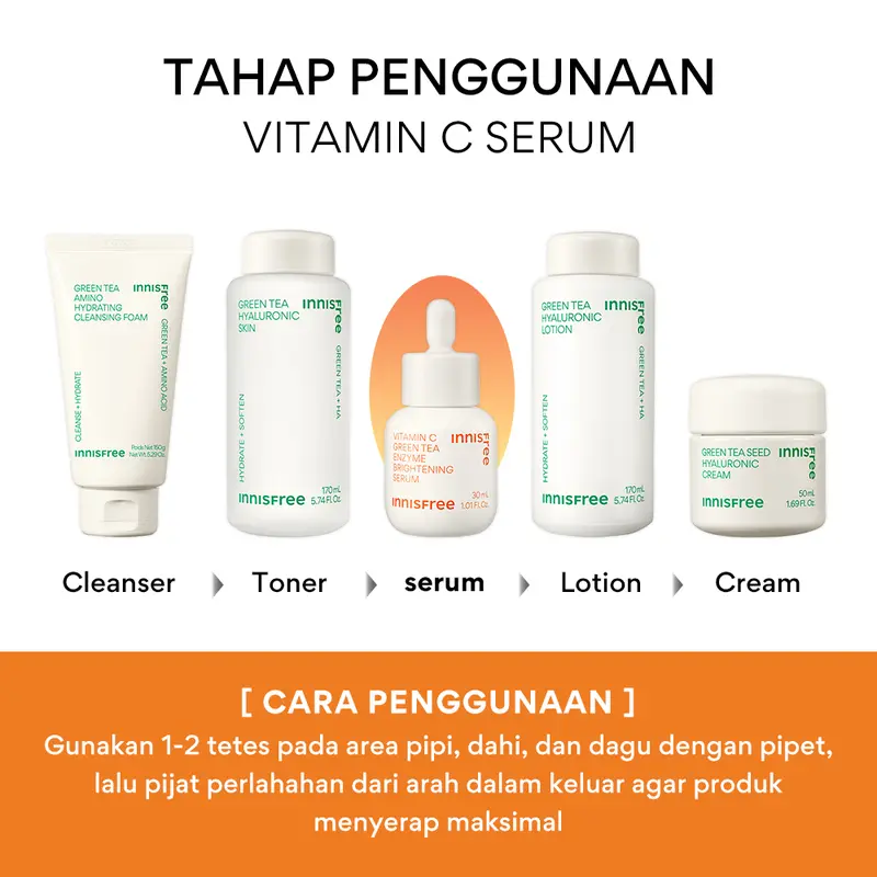 Innisfree Vitamin C Green Tea Enzyme Brightening Serum 10ml / Serum Pencerah Noda Hitam 6