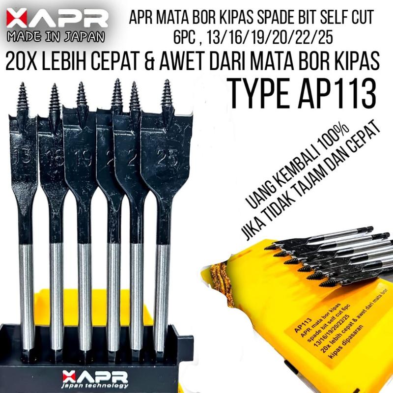 Product Introduction of APR MATA BOR KIPAS SPADE BIT SELF CUT TYPE AP113 FULLSET MATA BOR KAYU 13 16 19 20 22 25 MM 1