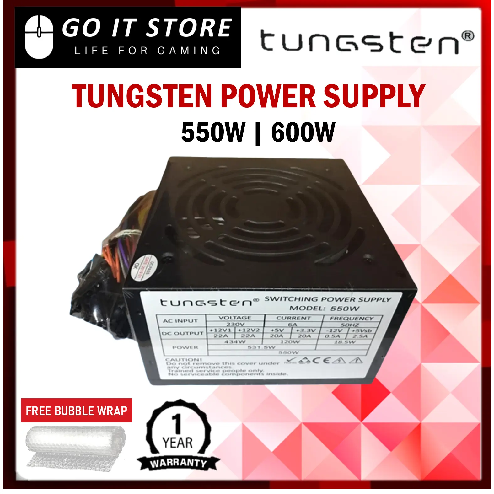 Tungsten 550W / 600W Desktop PC Power Supply