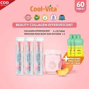 [IDS2 - 60+3] 60 Tablet (3 Tube) Coolvita Collagen Effervescent (1 Tube @20 Tablet) + 3 Pouch Minuman Rasa Buah dan Sayuran | Mengandung 500mg Fish Collagen dan 100mg Vit C per Tube | Membantu Menjaga Kesehatan Kulit