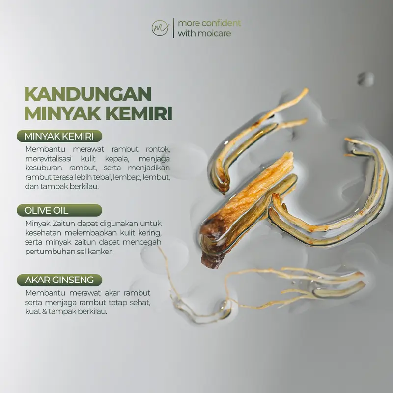 Moicare Hair Care 3 Paket Hair Serum + Shampoo + Minyak Kemiri Extract Ginseng – Mengatasi Rambut Rontok Menumbuhkan Rambut Lebat Halus & Berkilau 5