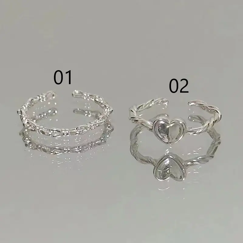 Nhẫn trái tim, xếp ly, dành cho nam và nữ, màu bạc, quà tặng cặp đôi, Hàn Quốc, phong cách Ins 8