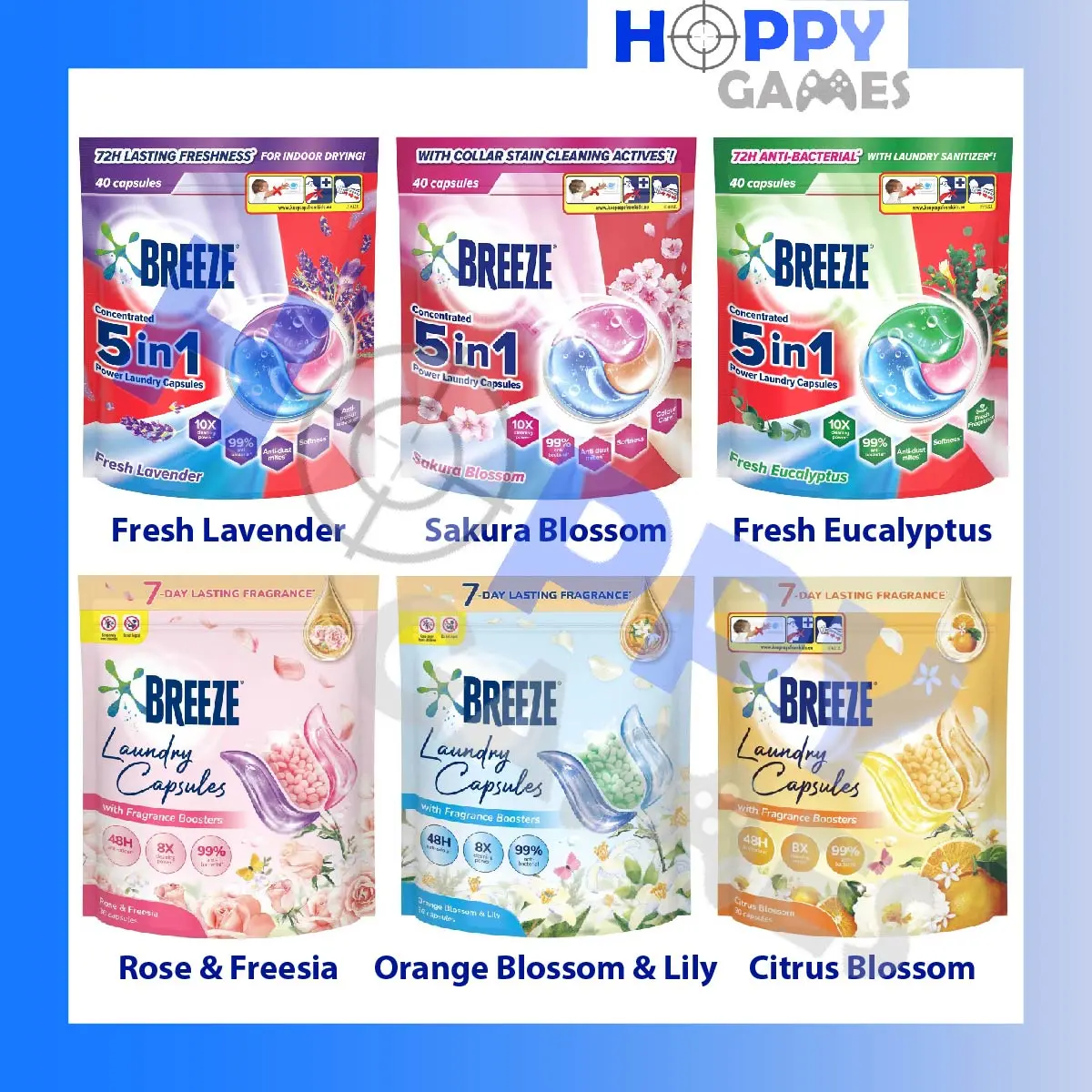 Breeze Laundry Capsules Breeze Laundry Pods Laundry Detergent Refill Eucalyptus Lavender Sakura Blossom Rose Citrus