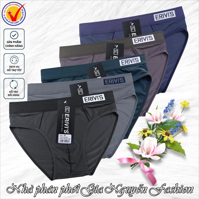 Set 5 quần lót nam thương hiệu Erivis, chất liệu Thun lạnh thông hơi thoáng khí, co giãn 4 chiều, hàng Việt Nam chất lượng cao