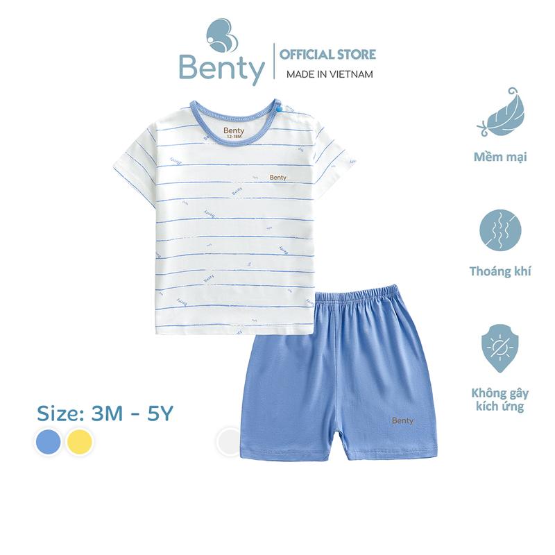 Bộ cộc tay cài vai sọc BENTY chất co giãn an toàn da bé quần áo trẻ em mềm,mịn và thấm hút mồ hôi