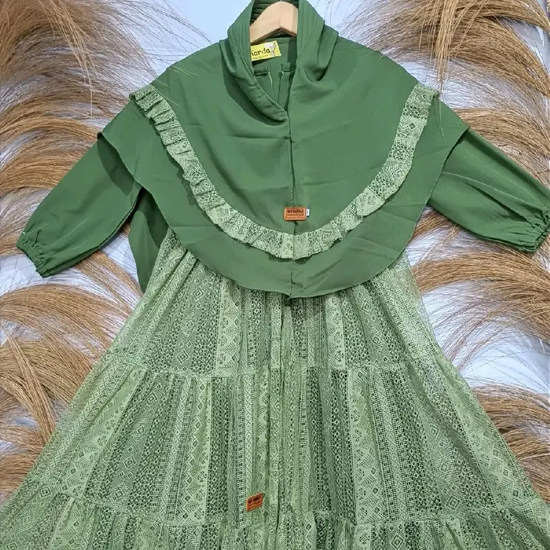 gamis anak set hijab / dress brukat anak 4