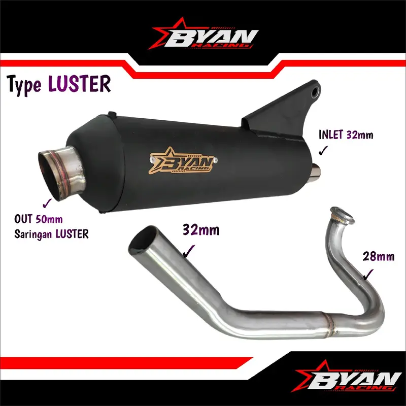 Knalpot Byan Racing LUSTER Bor Boran 3×4  Beat Vario Mio Sporty Nmax Aerox Scoopy INLET 32 Pipa 28mm 32mm Mesin Motor Motorcycle  Tabung 1