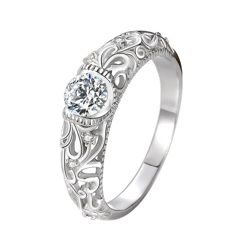 1 piece of elegant ring, hollowcarving design, round synthetic zircon, nickel-free,  classic engagement andwedding anniversary gift, comes with gift box 4