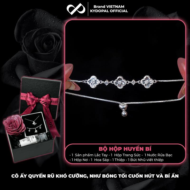 Lắc tay bạc nữ KYDOPAL cỏ bốn 4 lá cá tính vòng kiềng cứng lấp lánh trang sức bạc 925 - PAL9C5L6