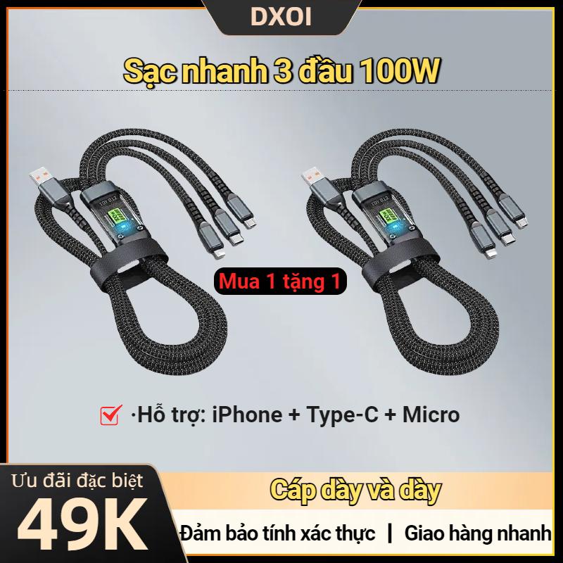 [Mua 1 Tặng 1] Cáp dữ liệu 3 đầu sạc siêu nhanh 100W phù hợp với cáp sạc điện thoại di động ba trong một IP + TYPE-C + MICRO Phụ kiện USB