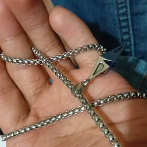 TALISMAN BLUE ZIRCON NECKLACE/ KALUNG TITANIUM SILVER LIONTIN PERMATA BIRU/PRIA WANITA ANTI KARAT-CJR TITANIUM