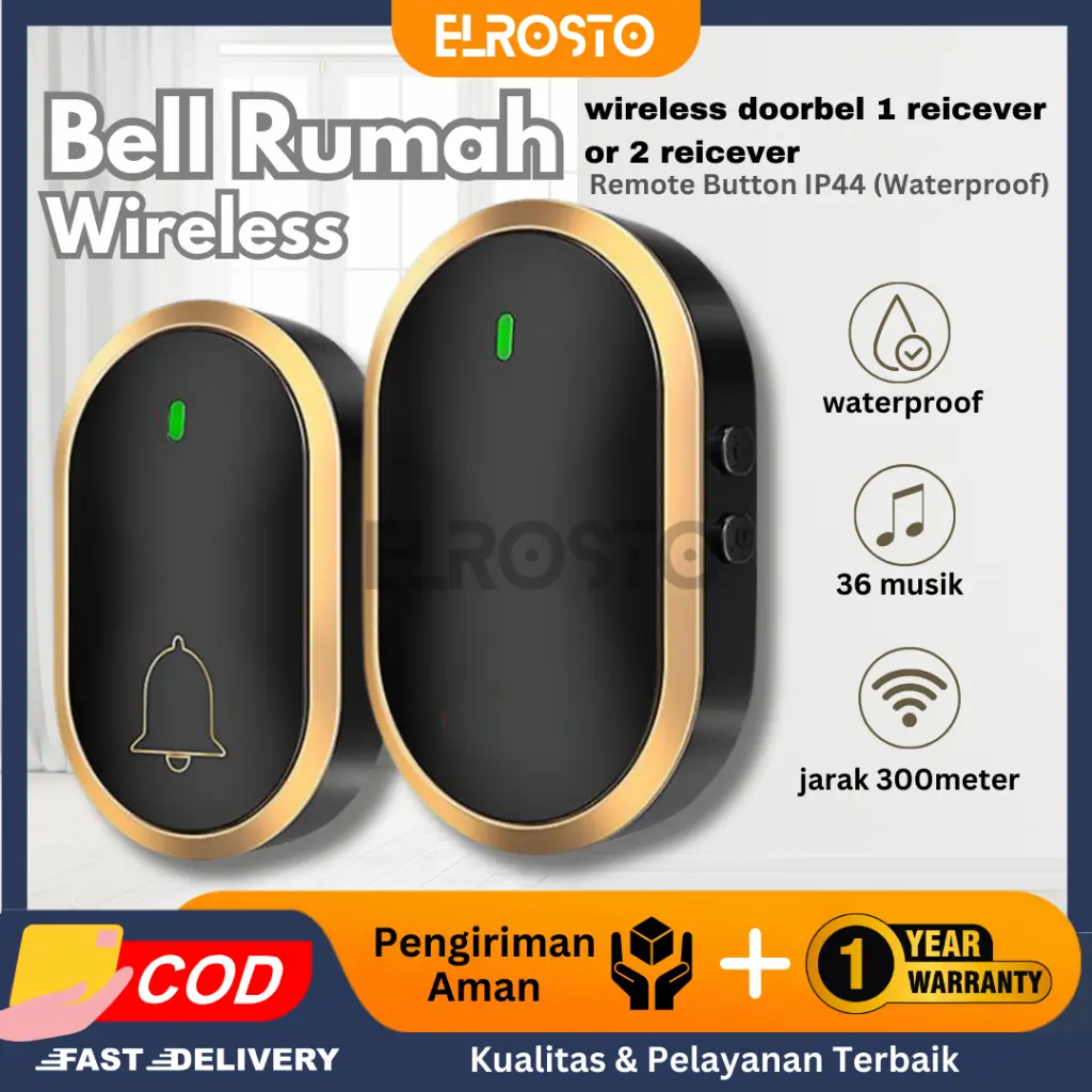 Bel Rumah Wireless Door Bell Waterproof Pintu 1 Receiver - PUTIH
