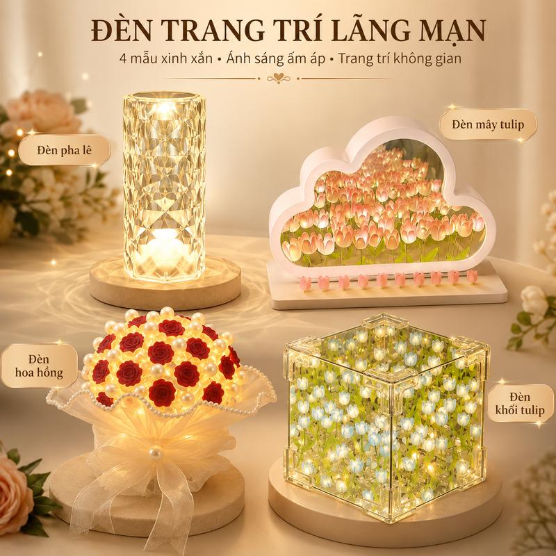 Đèn ngủ hình hoa tulip, gương biển 3D, khối Rubik, đám mây, bó hoa hồng thủ công, bộ nguyên liệu tự làm, sản phẩm hoàn thiện, quà tặng cho bạn thân, đèn bàn hình hoa hồng, quà sinh nhật.