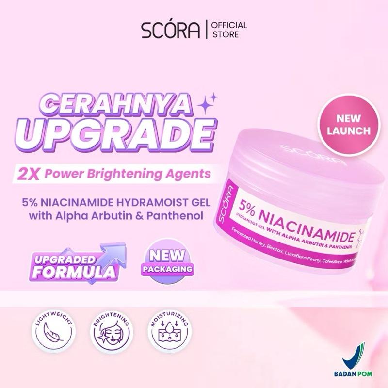 SCORA Whitening 5% Niacinamide Hydramoist Gel dengan Alpha Arbutin & Panthenol 45ML - Pelembab Wajah Ceramide Mencerahkan Tranexamic Lactic Vitamin - Acid, Moisturizer Pencerah Licorice Extract Hyaluronic Aging Hitam - Muka