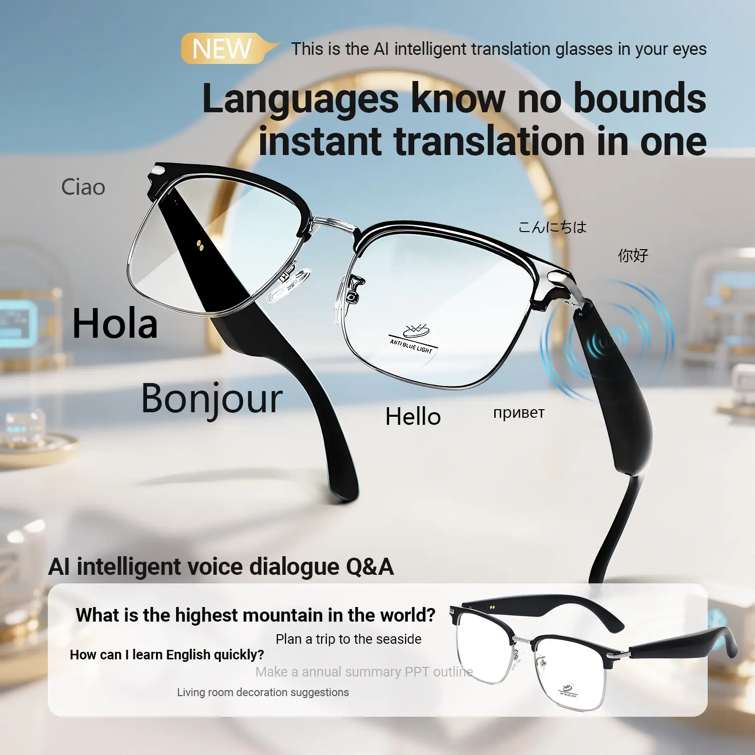 Kacamata AI Penerjemah 100+ Bahasa | Real-Time, Musik & Telepon – GY600 HiTech Glasses Bluetooth Earphones Headset Mic Speaker