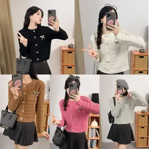 [LOVELITE] Meira Ribbon Brooch Textured Knit Cardigan | Cardigan Knit Korea Wanita | Cardigan Formal Wanita | Cardigan Pita Coquette | Atasan Feminim Wanita | Outer Blazer Wanita