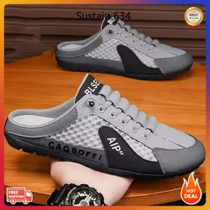 Sustain Sepatu Pria Musim Panas Jaring Bernapas Ringan Nyaman Tanpa Tumit Sandal Sepatu Santai Sneaker Versatile Sepatu Kets Kacang