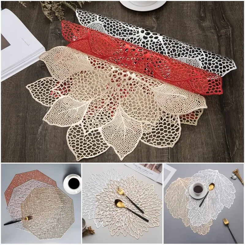 Đĩa lót bàn ăn, Hình hoa lá PVC, Chống thấm nước, Tấm lót cách nhiệt, Nhiều hình dạng có sẵn, Tùy chọn 0