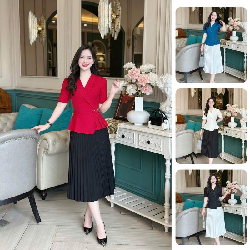 Áo peplum KHÔNG KÈM VÁY thiết kế Nhật Vy cổ vest tay ngắn chiết eo chất lụa công sở dự tiệc - D3210