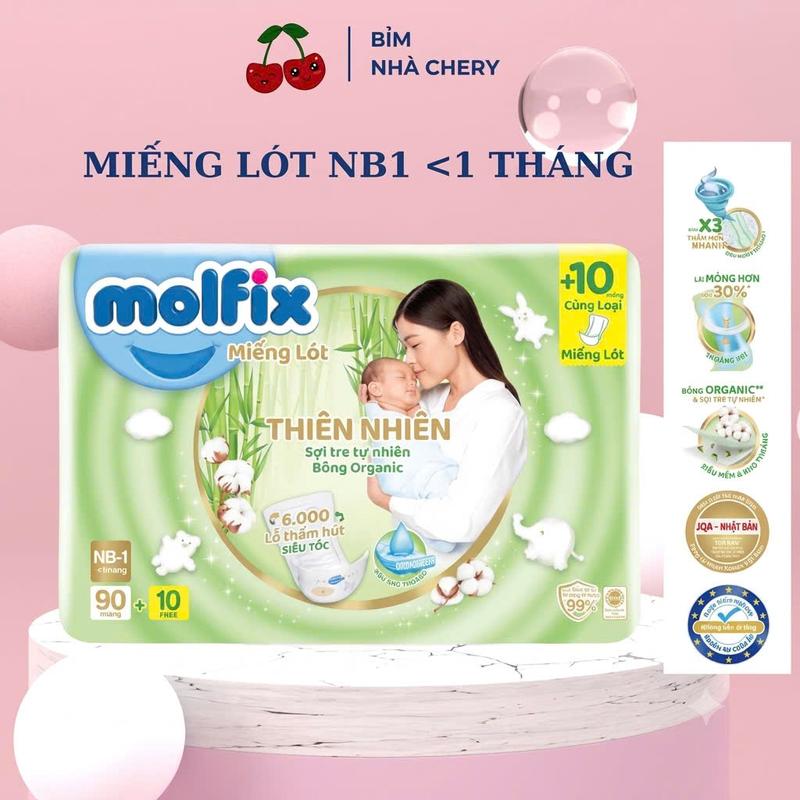 Miếng lót sơ sinh Molfix Thiên nhiên bông Organic Super Jumbo Newborn 1, Newborn 2 Thổ Nhĩ Kì (NB1 90+10,NB1 64+10 )