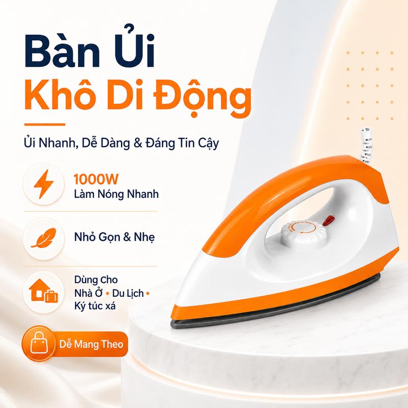 Bàn là điện cầm tay 1000W, phối màu xanh trắng, làm nóng nhanh, lớp chống dính, bảo vệ quá nhiệt, nhiều chế độ, làm mượt tóc xoăn và xóa nếp nhăn nhanh chóng.