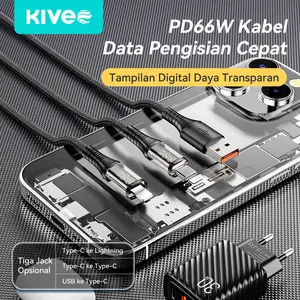 KIVEE Kabel Data Super Fast Charging Type C to Lightning PD 66W LED Digital Display KV-CT37 Tampilan Transparan Pengisian Cepat 66W untuk iPhone iPad & Huawei Xiaomi