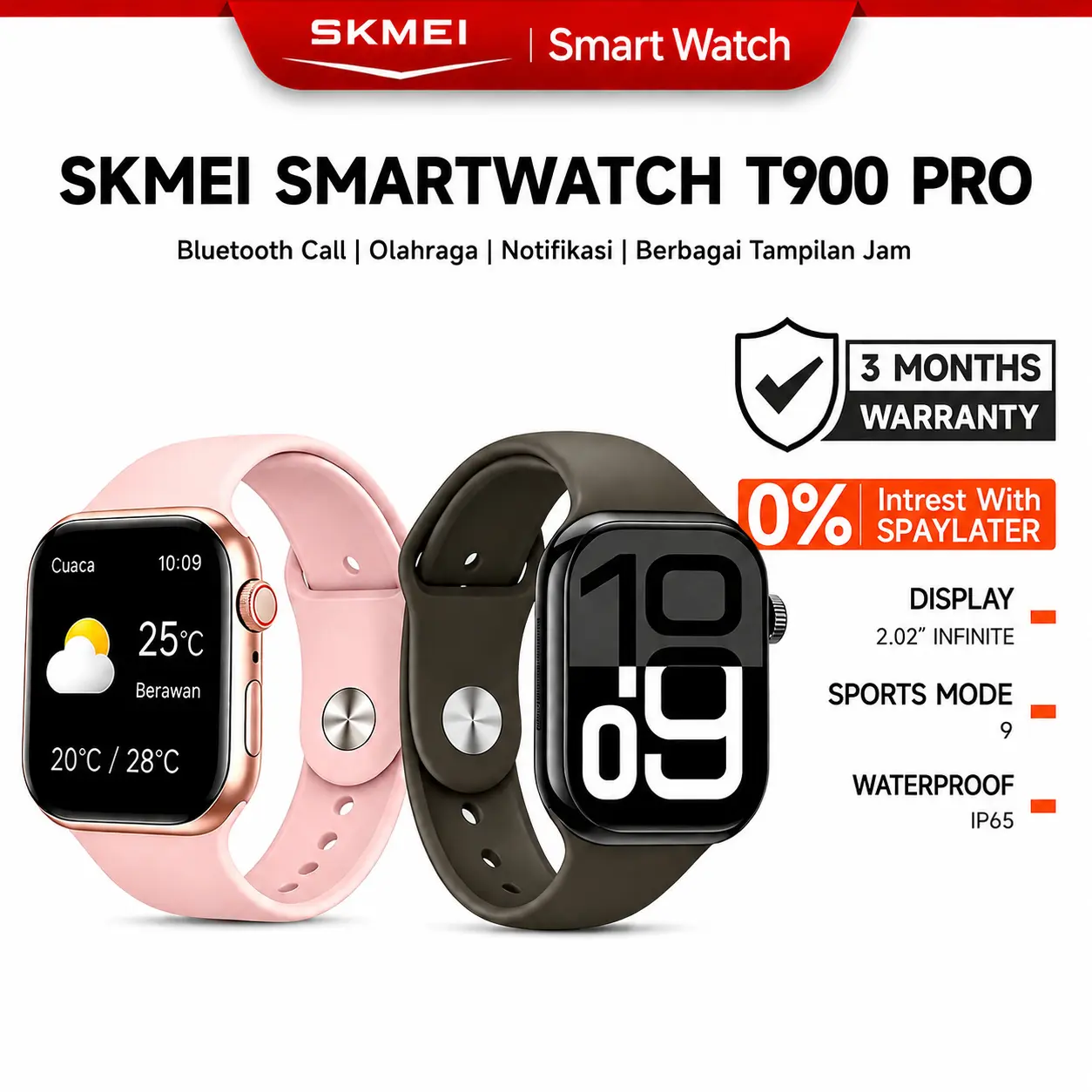 SKMEI T900 RRO Jam Tangan Pintar Bluetooth Terbaru | Bingkai dari Paduan Seng | Berbagai Mode Olahraga | Panggilan Bluetooth | Pemantauan Tidur | Pengingat Minum dan Duduk Terlalu Lama | Pemantauan Kesehatan