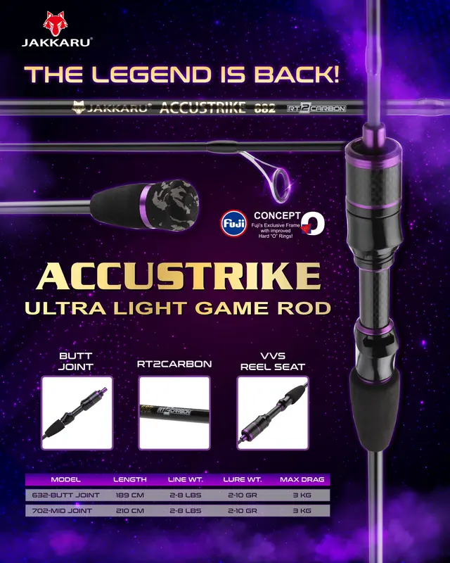 JORAN PANCING UL JAKKARU ACCUSTRIKE 632 & 702 | 2 - 8 lb | 213CM ULTRALIGHT FUJI RING SOLID CARBON BUTT JOIN WITH 3 KG MAX DRAG ROD 0