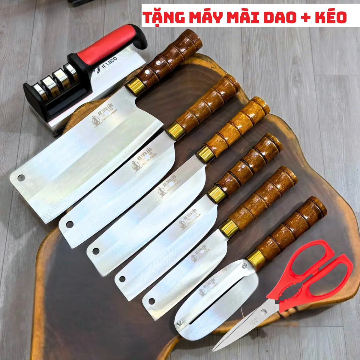 [Mua 6 Tặng 2] Bộ Dao Thép Trắng Kháng Rỉ Cao cấp Cán Đốt Trúc Thủ Công Truyền Thống