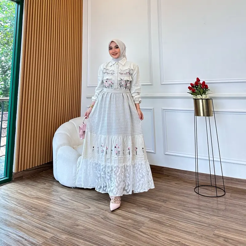 Midi Yuki Vintage Bordirr Gamis Muslim Katun 6