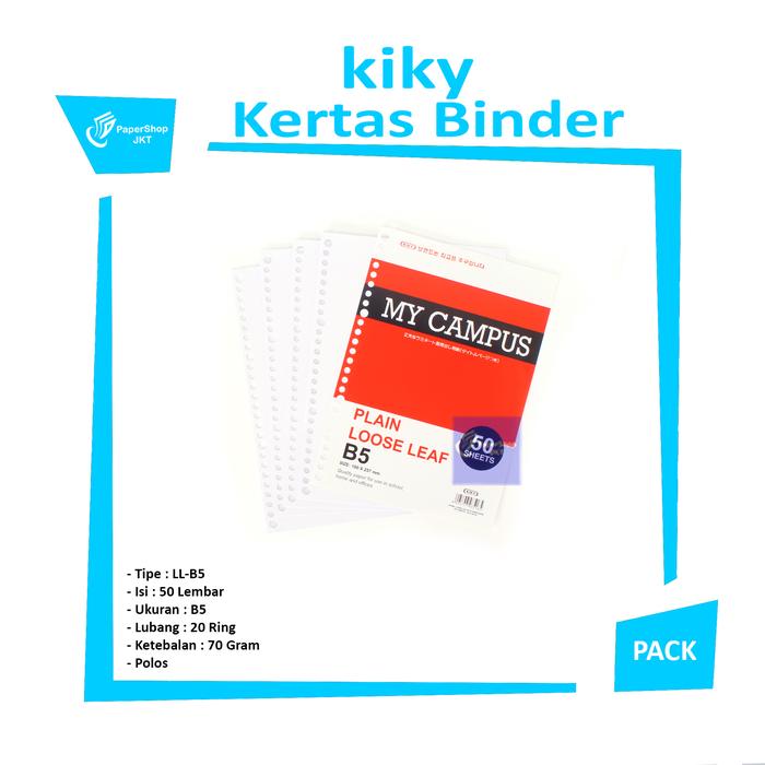 Gambar Kiky Loose Leaf B5 50 Lembar Polos - Kertas Binder 26 Ring Plain - PACK dari Papershopjkt Kota Administrasi Jakarta Utara 2 Tokopedia