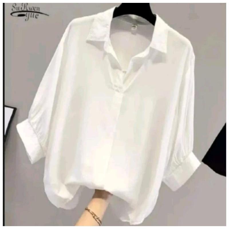 Atasan wanita leher V neck lengan balon./ blouse polos kemeja wanita / 1