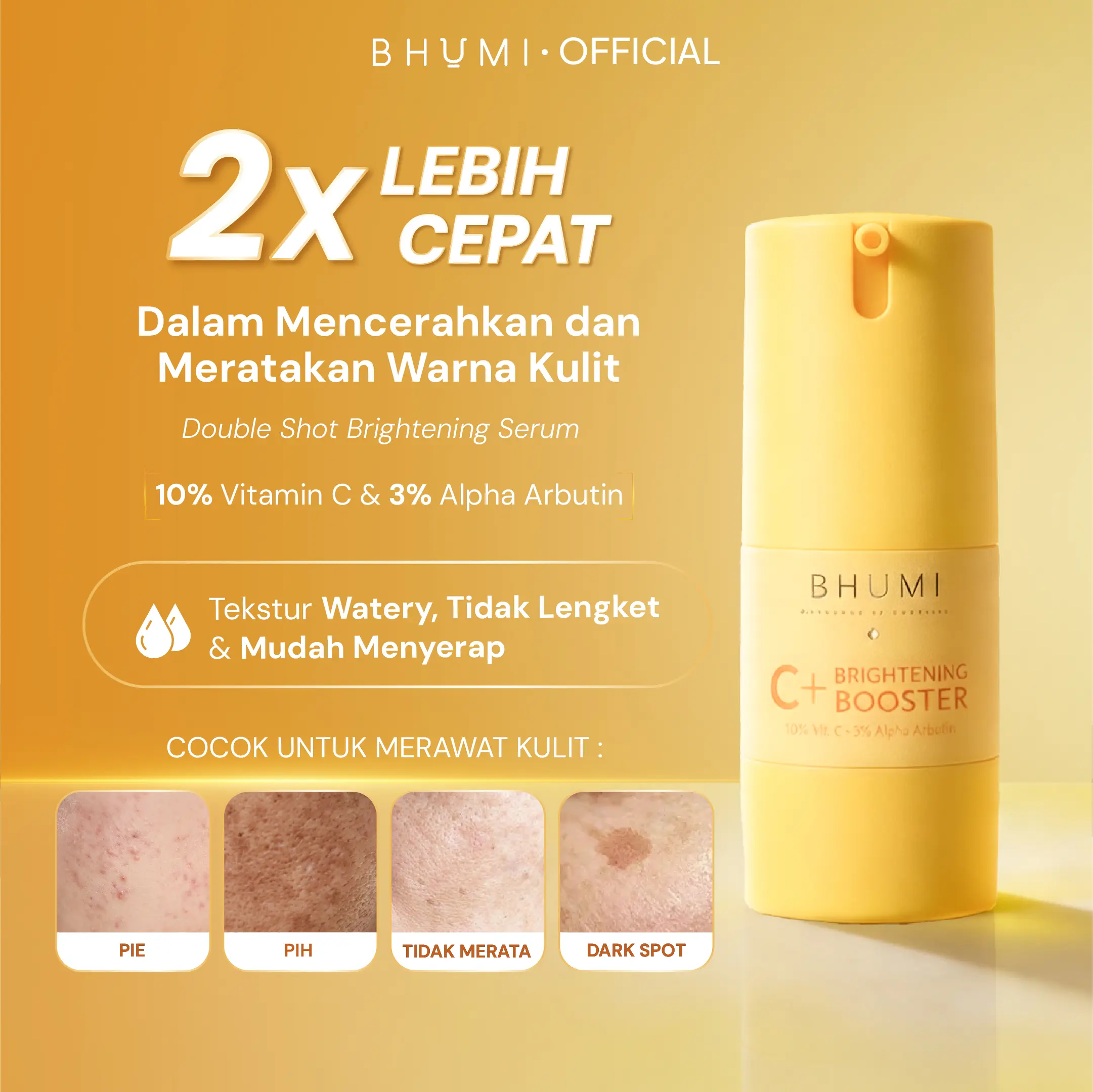 Bhumi C+ Brightening Booster 18ml - 10% Vitamin C & 3% Alpha Arbutin | Serum Vitamin C untuk Mencerahkan, Meratakan Warna Kulit & Samarkan Bekas Jerawat