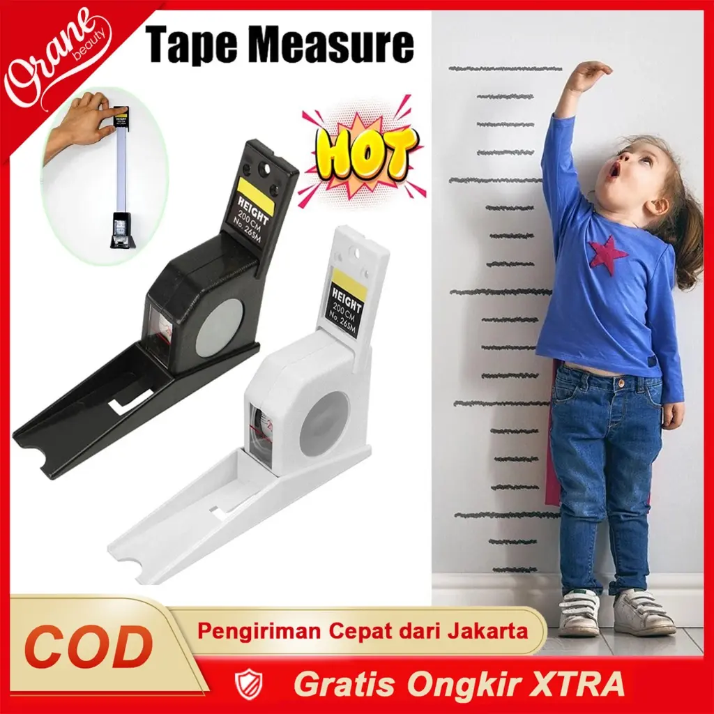 Oranebeauty 2m Stadiometer Wall Mounted Growth Stature Meter Measure Home Office Use Adult Children Ruler Height Measuring Measurement Tape/Onemed Stature Meter Alat Pengukur Tinggi Badan 2 Meter Per Pcs