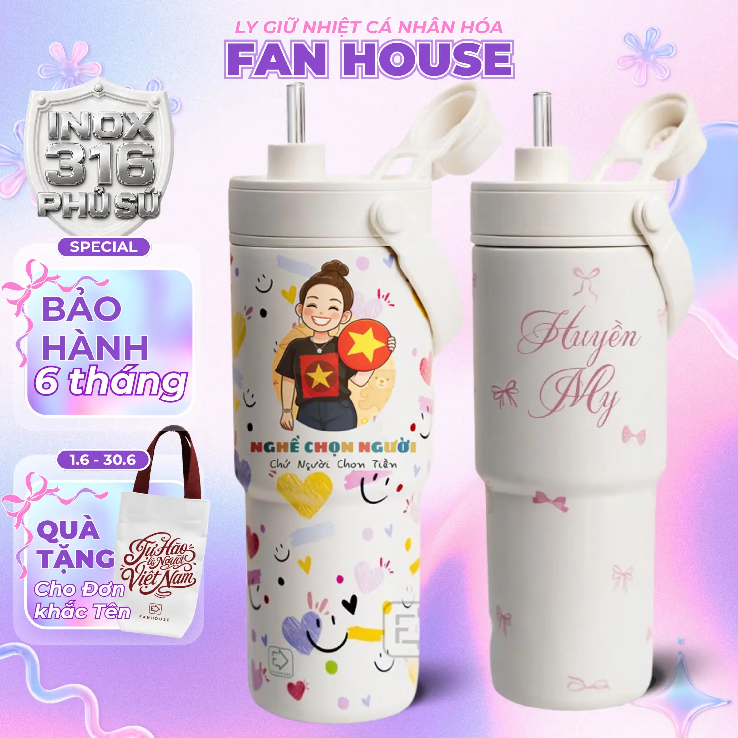 [Tặng Túi Canvas Khi Khắc Tên] Ly giữ nhiệt Simply dung tích 735ml chất liệu inox 316 phủ Sứ cao cấp Fan House khắc tên theo yêu cầu