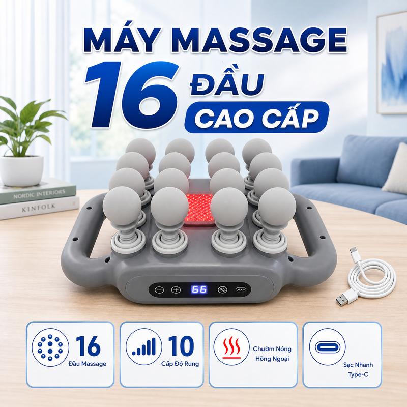 Máy Massage 16 Đầu Cầm Tay Đa Năng Massage Toàn Thân Giảm Đau Mỏi Vai Gáy Lưng…