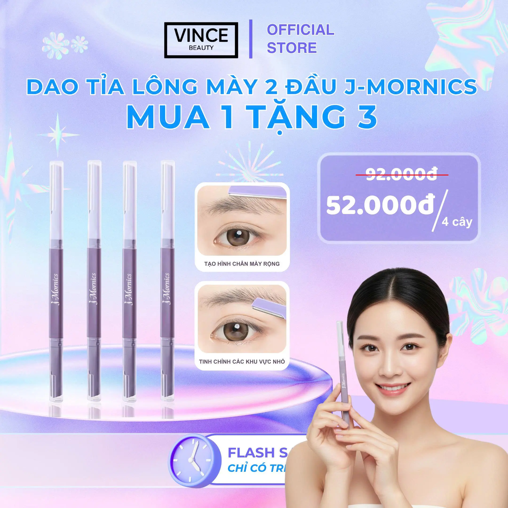 [MUA 1 TẶNG 3] Dao Tỉa Lông Mày 2 Đầu JMornics Chính Hãng, Dao 2 Lưỡi Không Rỉ, Tiện Lợi Dễ Tạo Dáng, Lưỡi Siêu Mỏng, Có Lưới Macro Không Gây Trầy Xước Kích Ứng, Gọn Nhẹ, An Toàn Cho Da Nhảy Cảm