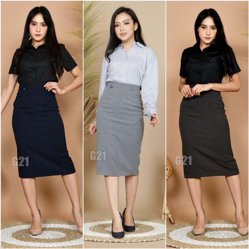 Rok Kerja wanita Pendek Hitam Span 7/8 Bahan Formal Kantor Panjang strech 3