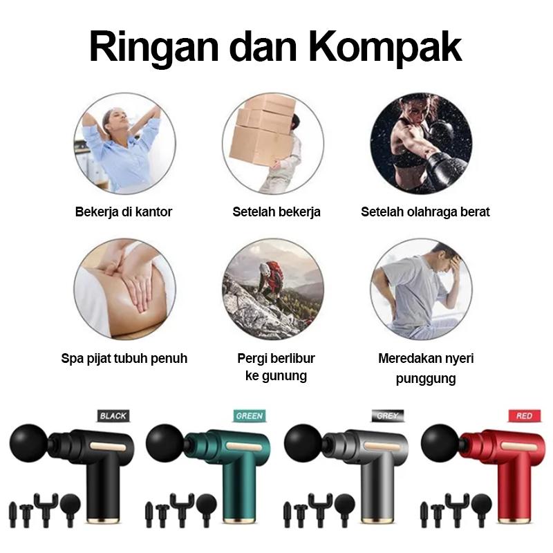 Alat pijat elektrik massage gun pijat elektrik massager gun 4 in 1 alat terapi Pijit reaksasi otot tubuh punggung Merah hitam Perawatan 9