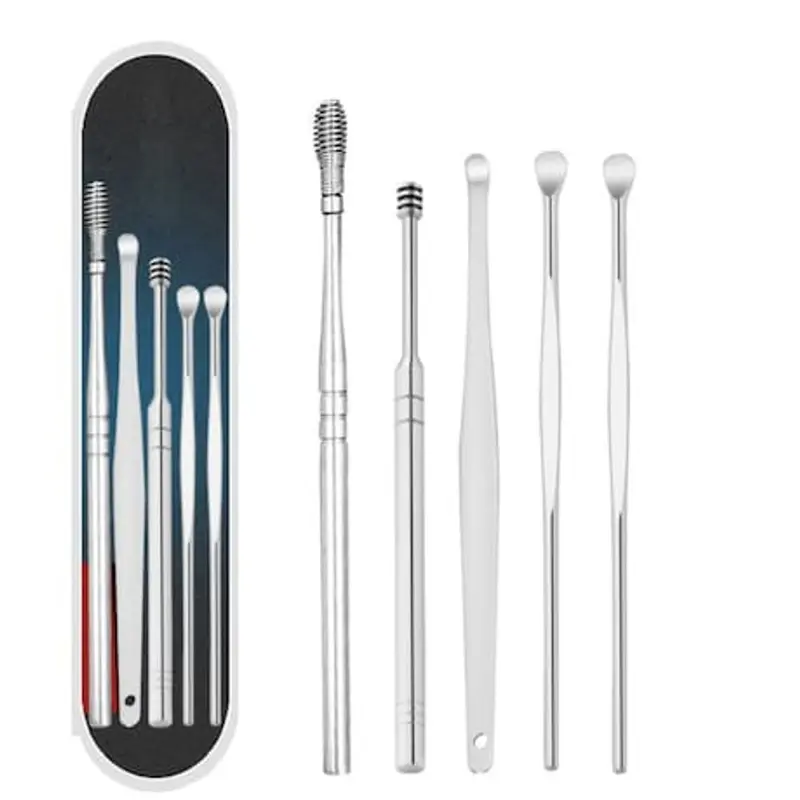 Alat Pembersih Telinga Set 6 Pcs Korek Kuping Stainless Steel Ear Wax + Kuas 6