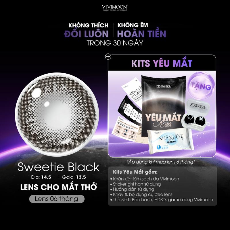   6 MONTHS   Kính áp tròng VIVIMOON EYECONIC lens cận cho mắt thở màu đen baby Sweetie Black giãn tròng to 14.5mm chất liệu Silicone Hydrogel cao cấp   Giá 1 đôi  