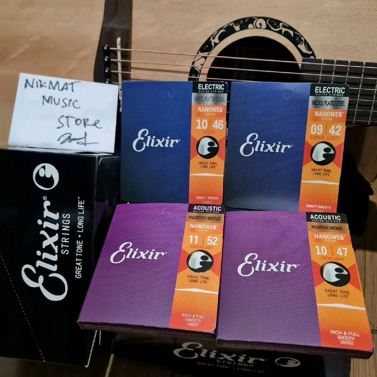 Senar Gitar Anti karat merek Elixir nanoweb untuk gitar Akustik string dan Elektrik
