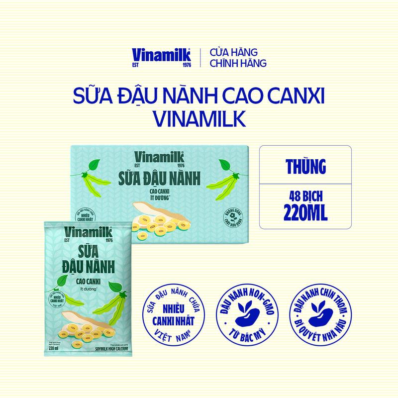 Thùng 48 bịch Sữa đậu nành cao canxi Vinamilk - bịch 220ml