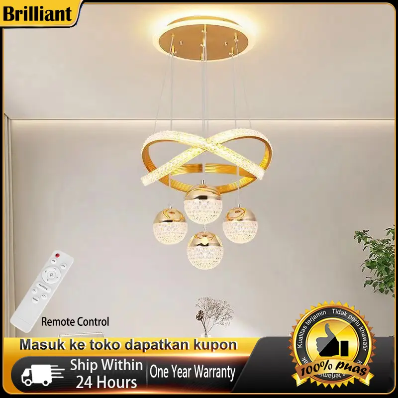Kristal Lampu Gantung Remote Led 3 Warna Minimalis Mewah Chandelier Ruang Tamu Bar Restoran Kamar Tidur Lampu Gantung 0