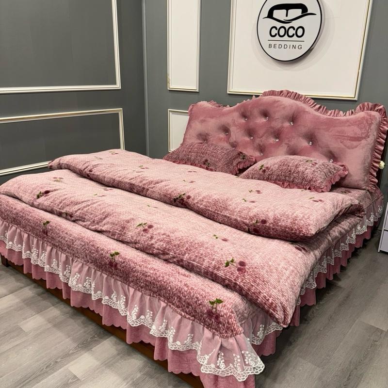 Combo gối tựa và bộ chăn ga gối nỉ nhung sang trọng bền đẹp ga phủ full-size